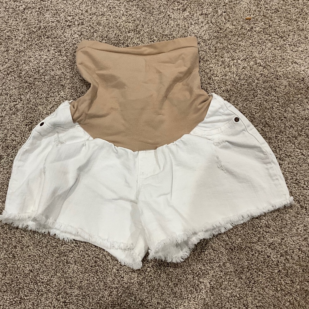 Jessica Simpson White Denim Maternity Shorts, Size L